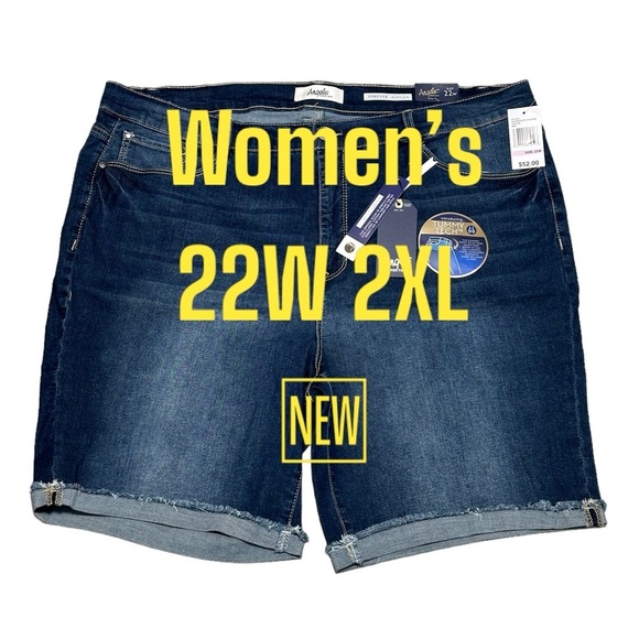 Women’s Angels 22W 2X Navy Blue Denim Jeans Shorts Rolled Hem Stretch NWT - Picture 2 of 12